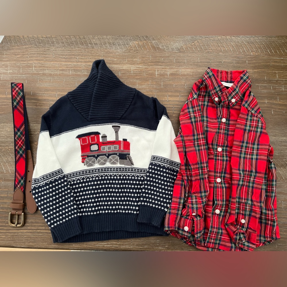 Janie & Jack Sweater/Button down/Belt Set -